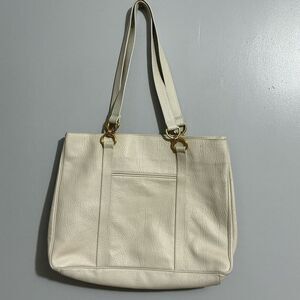 Large Ganson Shoulder Leather Handbag Off White Briefcase